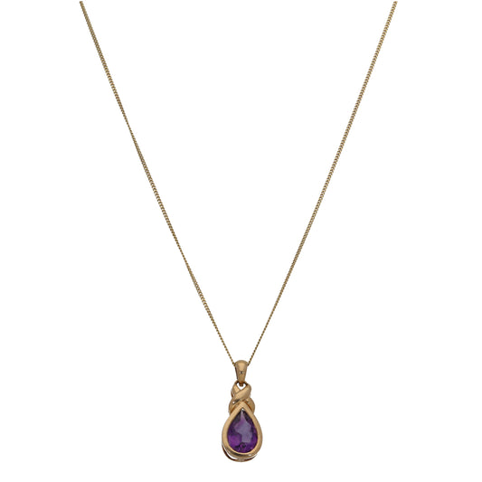 9ct Gold Amethyst Single Stone Pendant With Chain