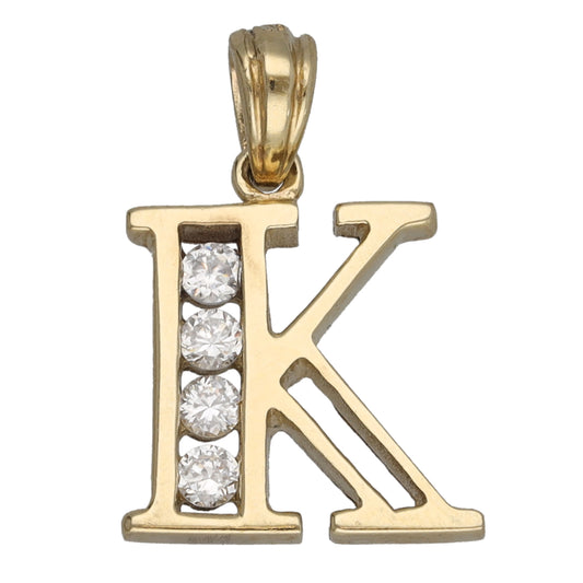 9ct Gold Cubic Zirconia Initial 'K' Pendant