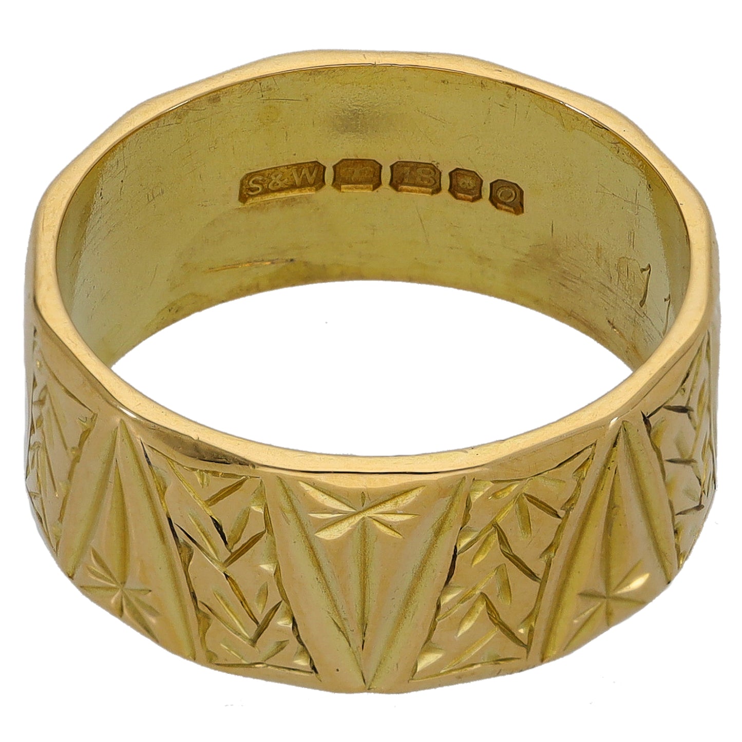 18ct Gold Patterned Wedding Ring Size Q