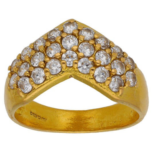 22ct Gold Cubic Zirconia Wishbone Ring Size O