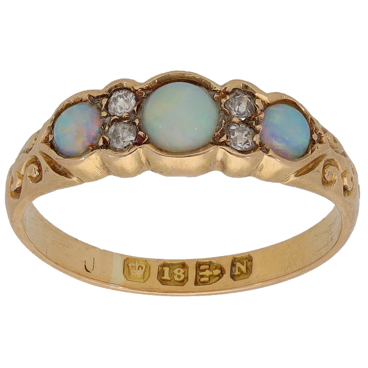 18ct Gold 0.04ct Diamond & Opal A&V Dress/Cocktail Ring Size L