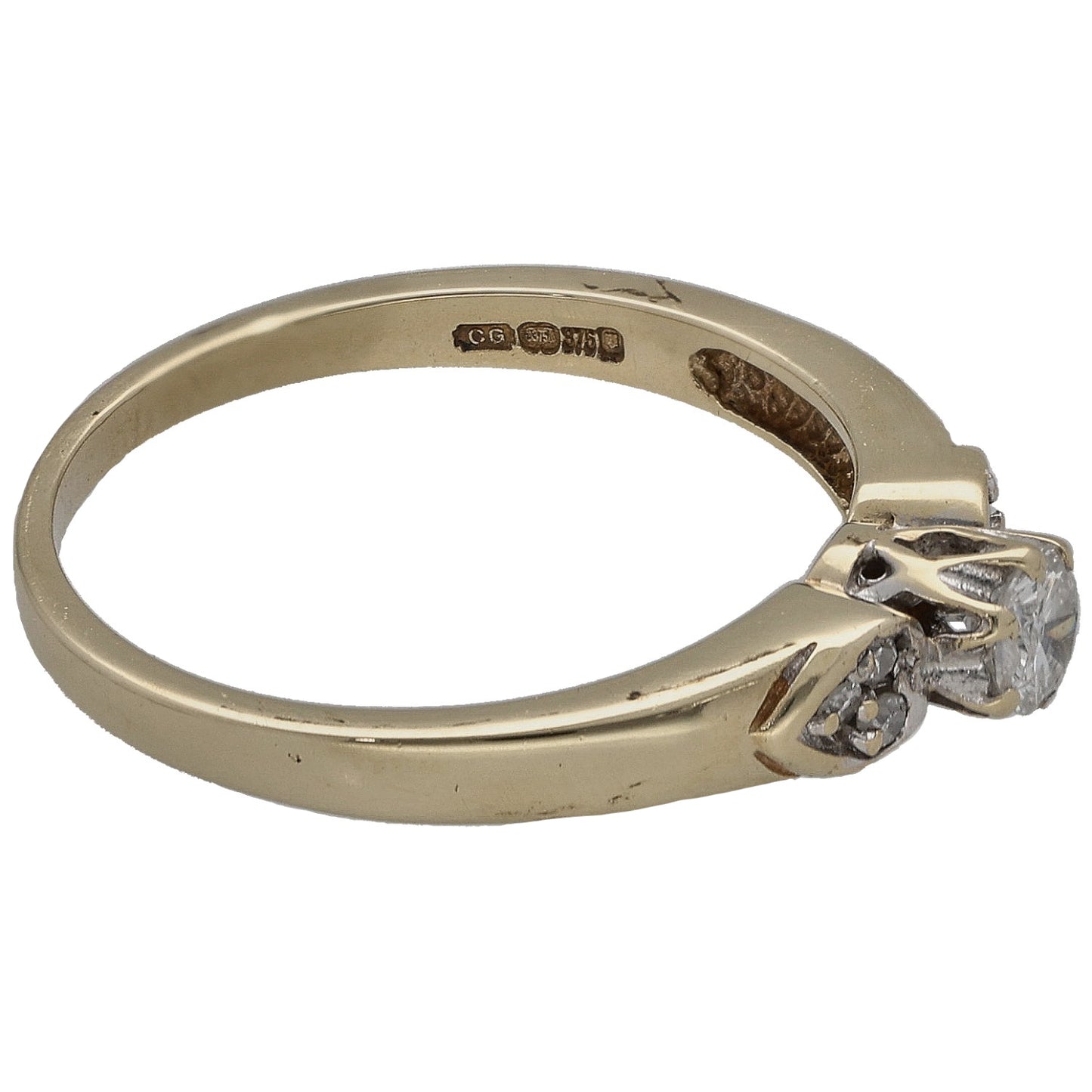 9ct Gold 0.20ct Diamond Solitaire Ring With Accent Stones Size M