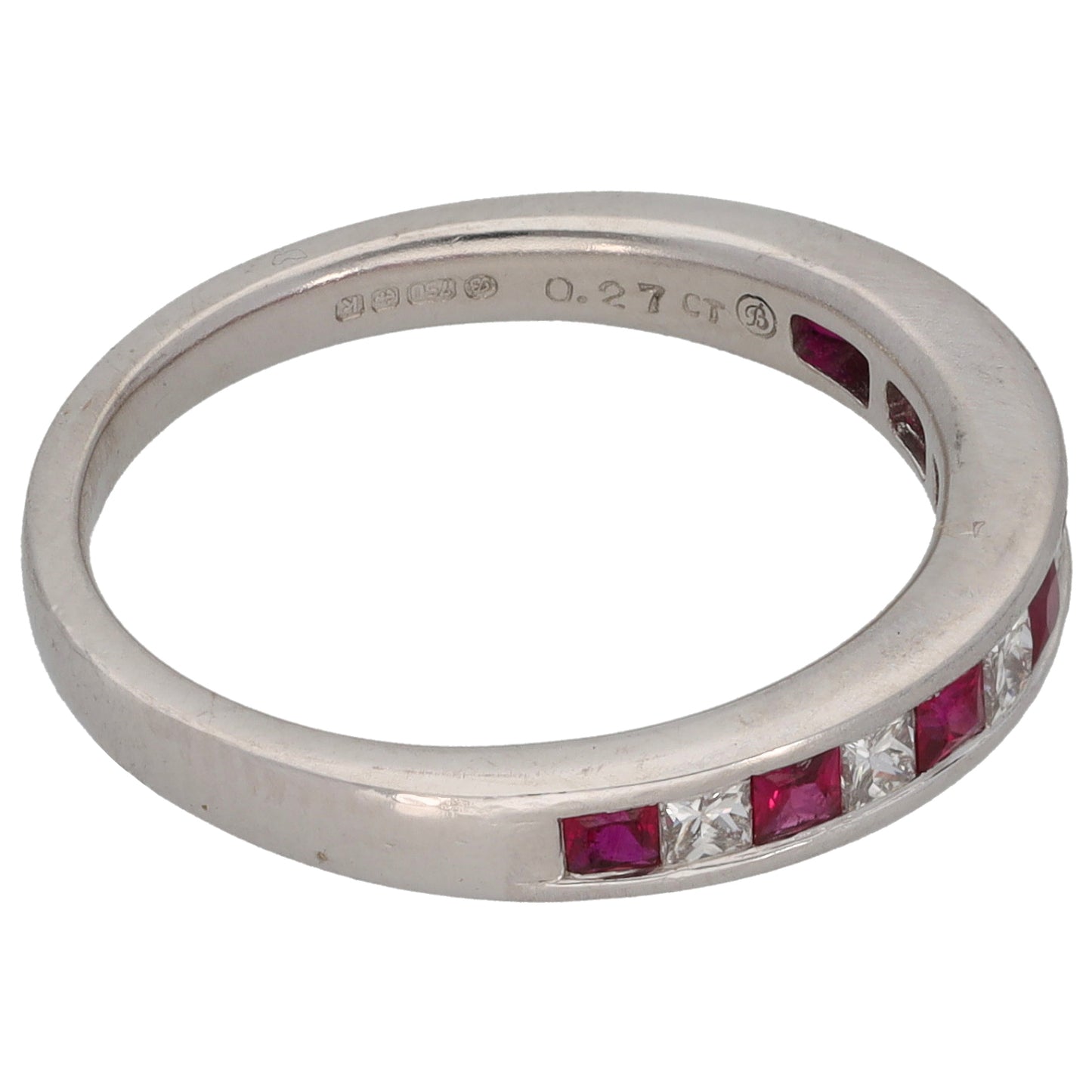 18ct White Gold 0.30ct Diamond & Ruby Half Eternity Ring Size N