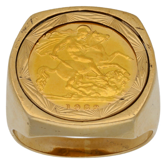 9ct Gold Half Sovereign Coin Ring Size U