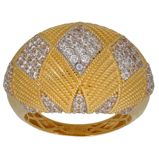 14ct gold ring with domed CZ-studded geometric design