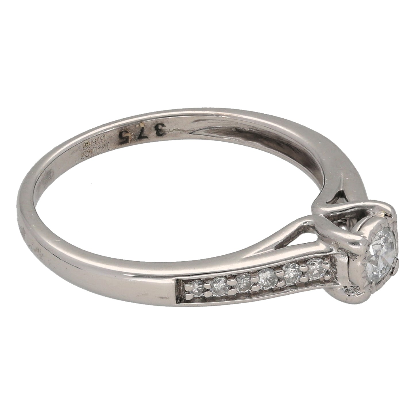 9ct White Gold 0.25ct Diamond Solitaire Ring With Accent Stones Size K