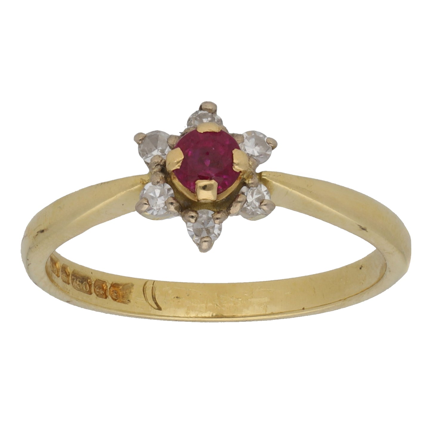 18ct Gold Ruby & 0.12ct Diamond Dress/Cocktail Ring Size N