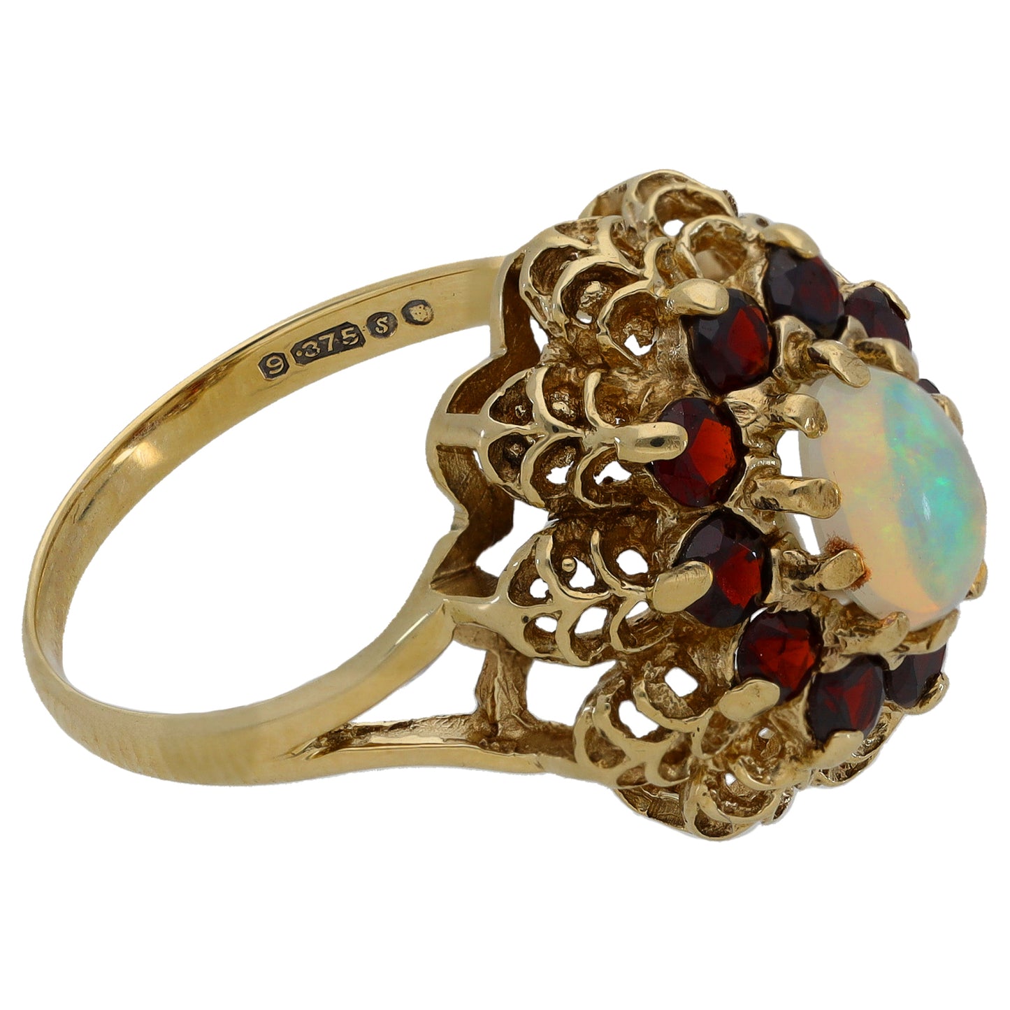 9ct Gold Opal & Garnet Dress/Cocktail Ring Size Q