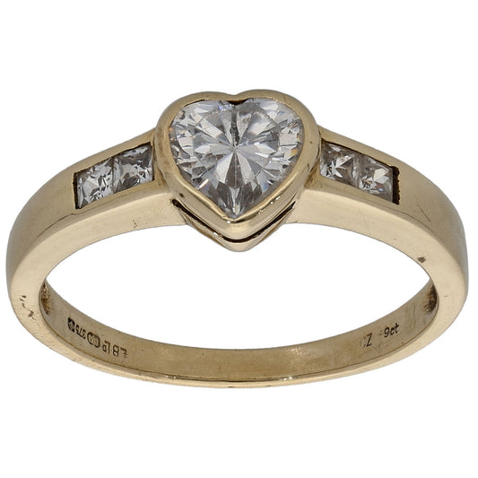 9ct Gold Cubic Zirconia Single Stone Ring With Accents Size N