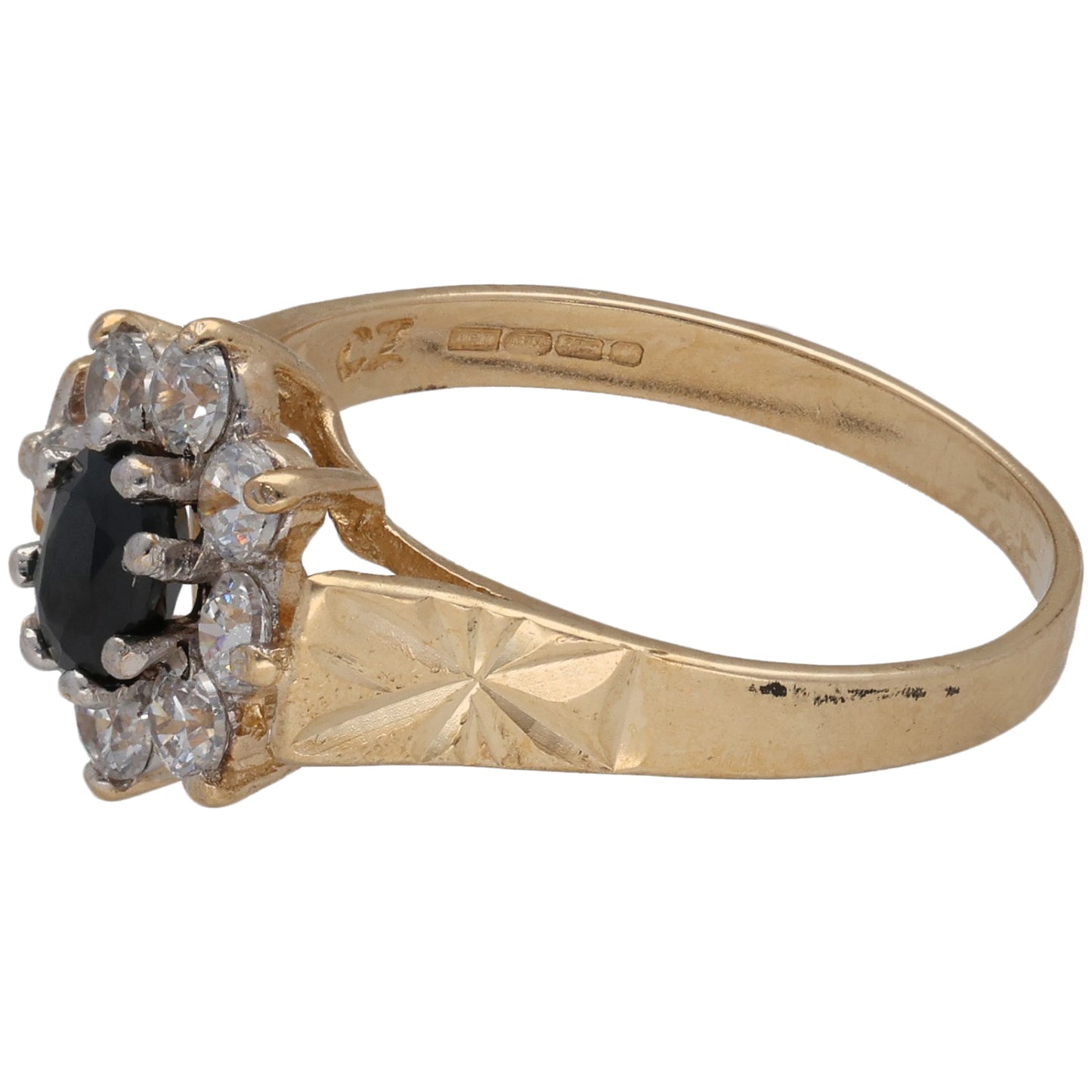 9ct Gold Sapphire & Cubic Zirconia Cluster Ring Size M