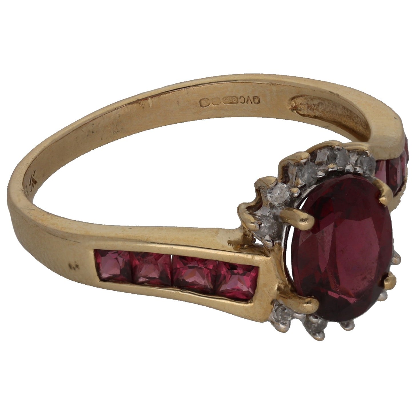 9ct Gold Garnet & 0.10ct Diamond Dress/Cocktail Ring Size Q