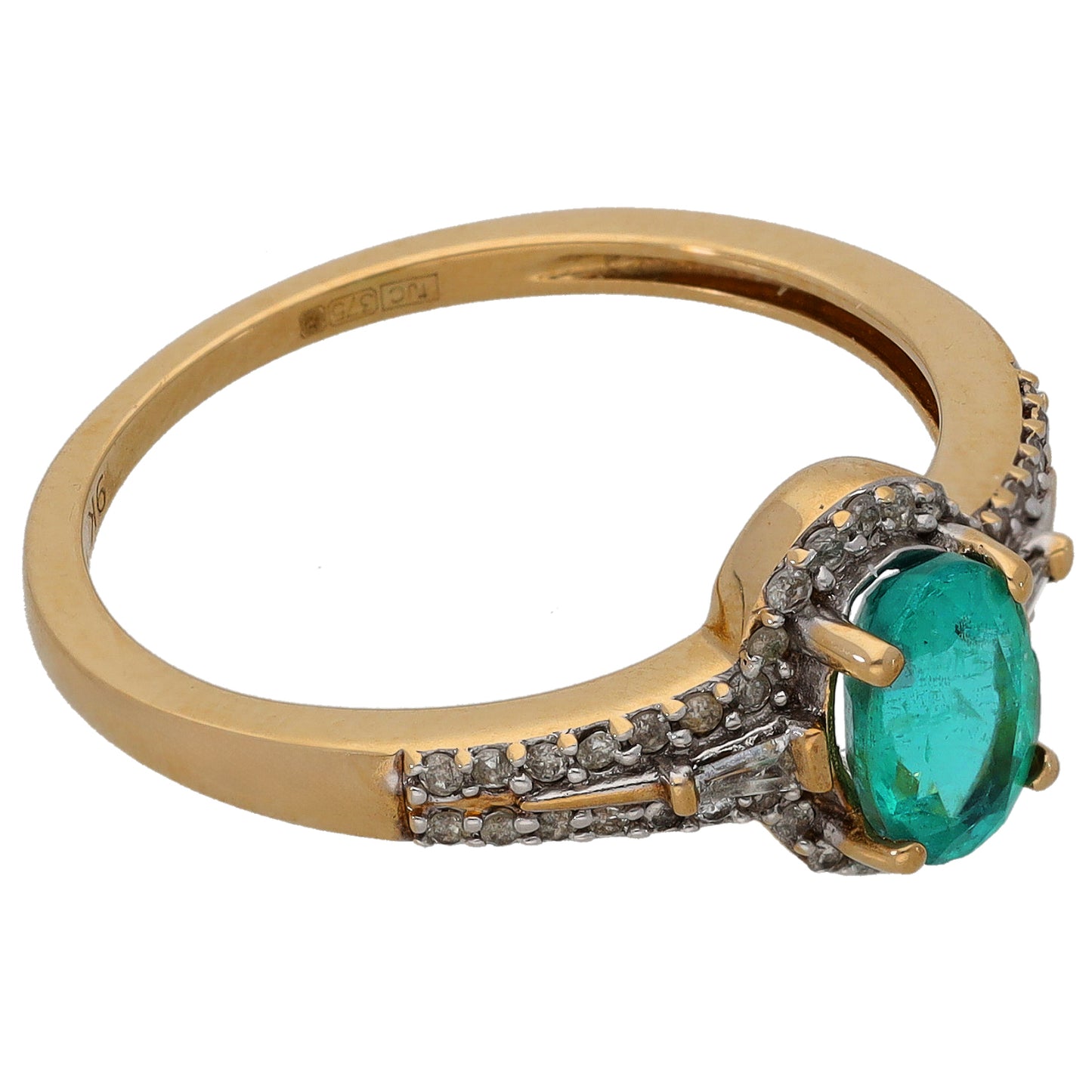 9ct Gold Emerald & 0.23ct Diamond Dress/Cocktail Ring Size Q