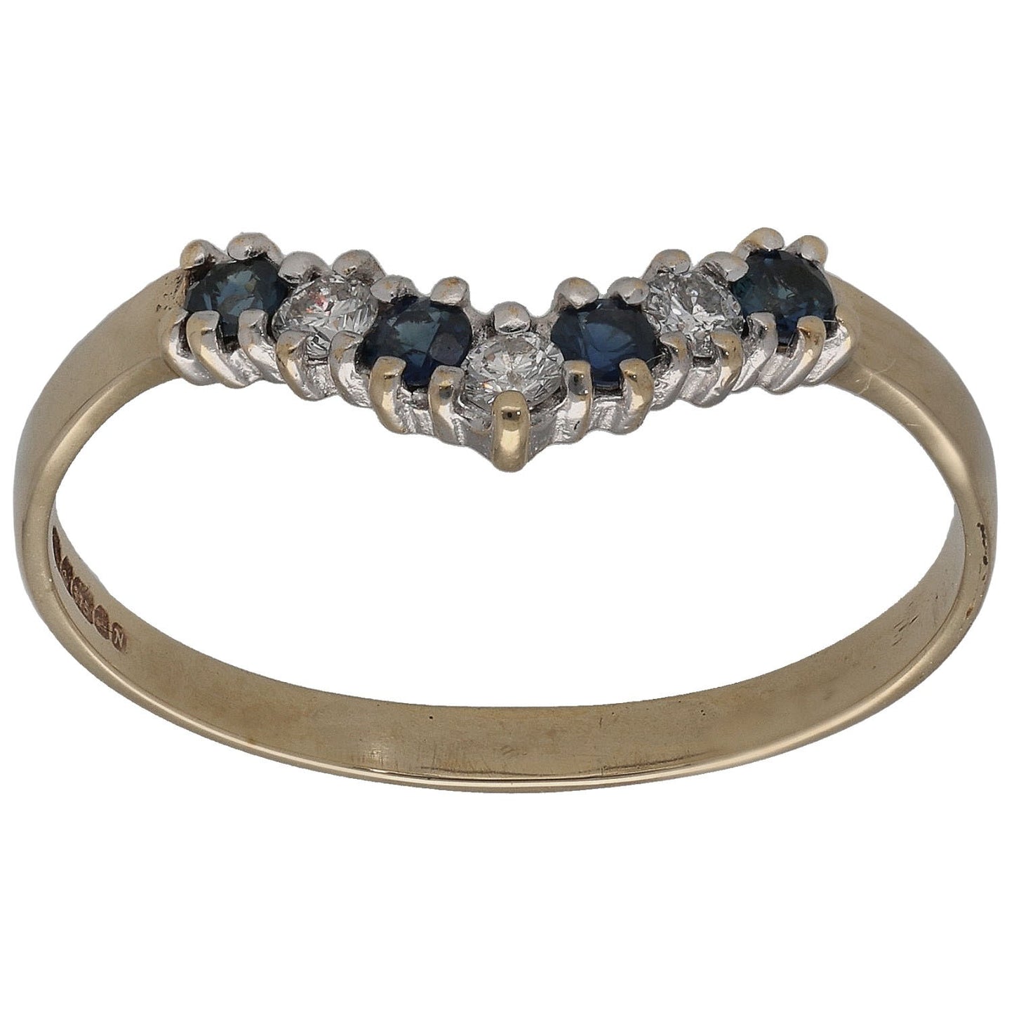 9ct Gold Sapphire & 0.03ct Diamond Wishbone Ring Size R