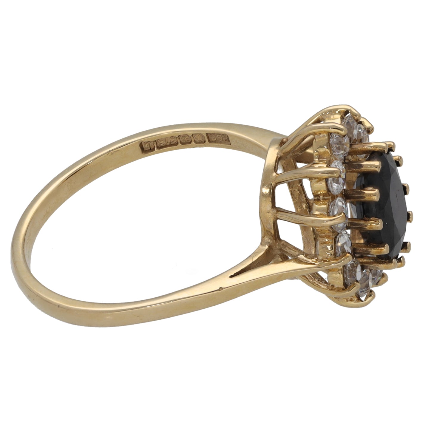 9ct Gold Sapphire & Cubic Zirconia Cluster Ring Size O