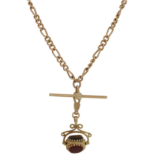 9ct Gold Tiger's Eye & Carnelian & Onyx Fob Pendant With Chain
