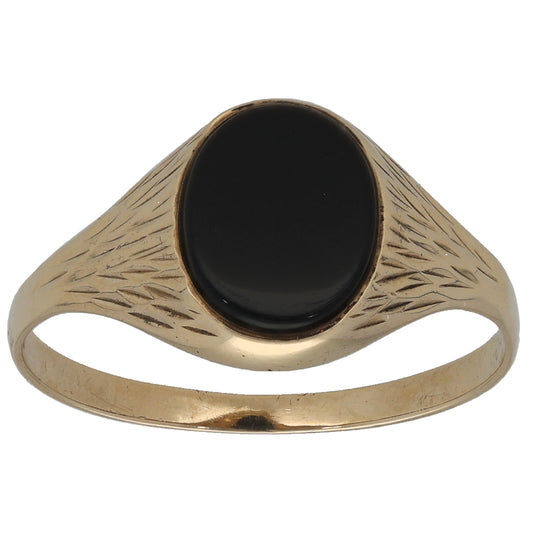 9ct Gold Onyx Single Stone Signet Ring Size S