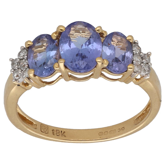 18ct Gold Tanzanite & 0.10ct Diamond Dress/Cocktail Ring Size L