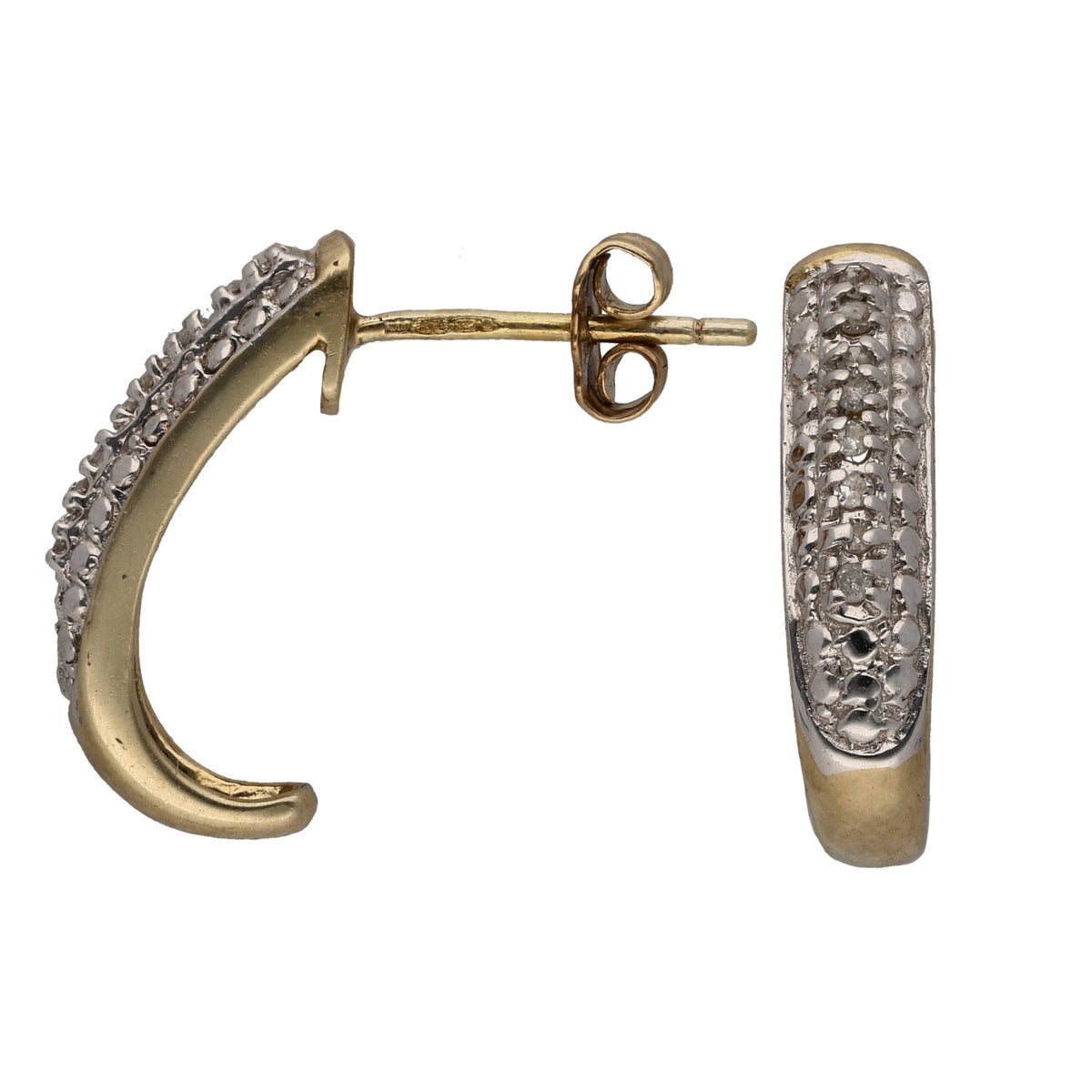 9ct gold diamond hoop earrings with curved pavé detail