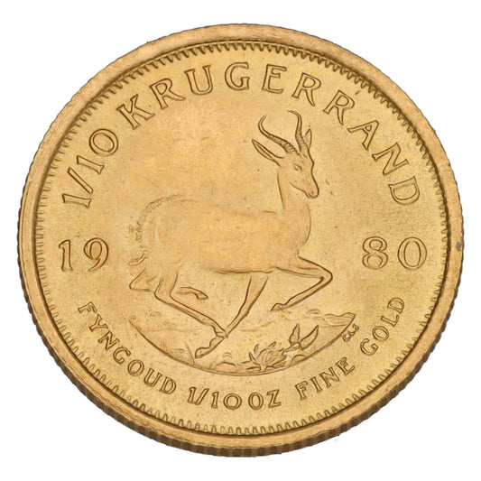 22ct Gold 1/10 OZ Krugerrand Coin 1980
