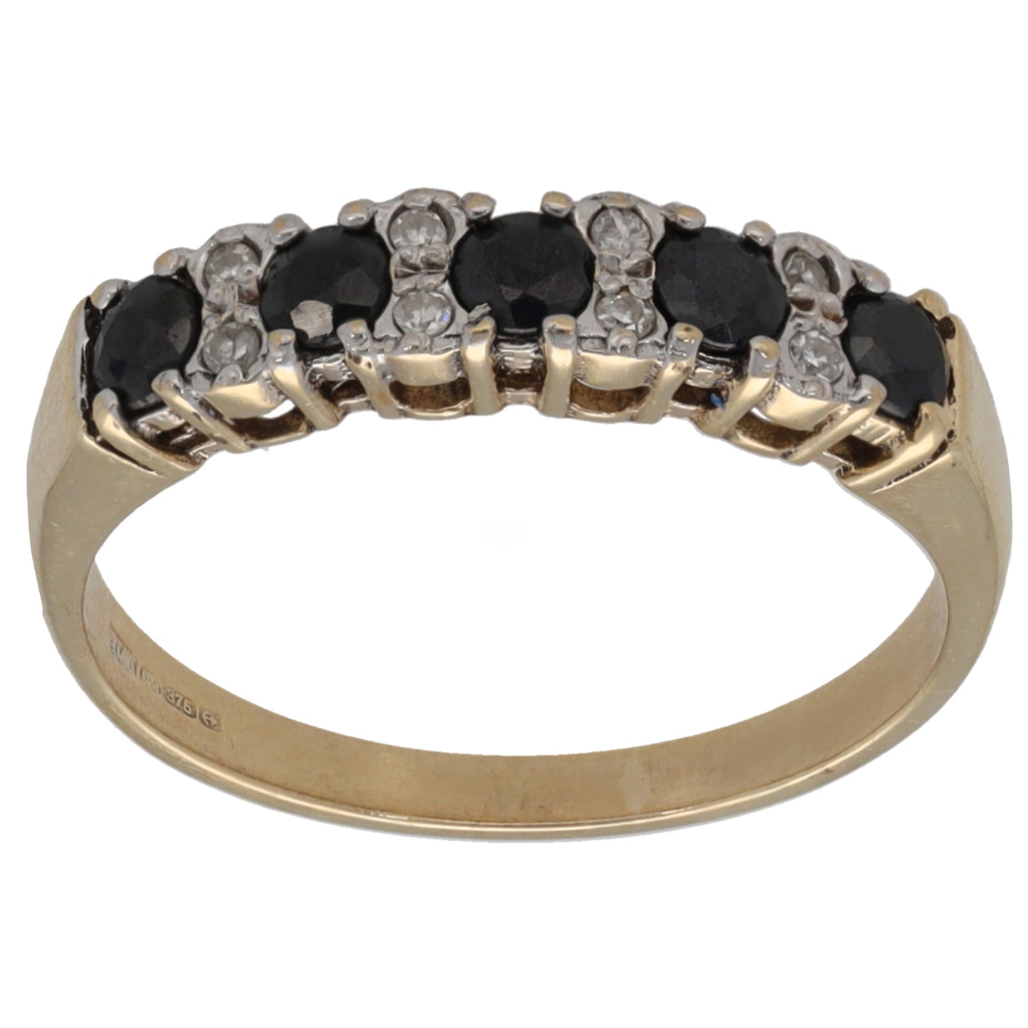 9ct Gold Sapphire & 0.04ct Diamond Half Eternity Ring Size N