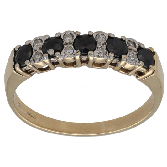 9ct Gold Sapphire & 0.04ct Diamond Half Eternity Ring Size N