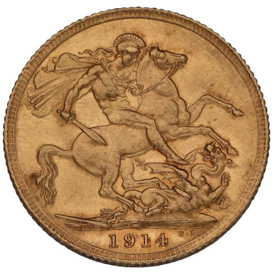 22ct Gold King George V Full Sovereign Coin 1914