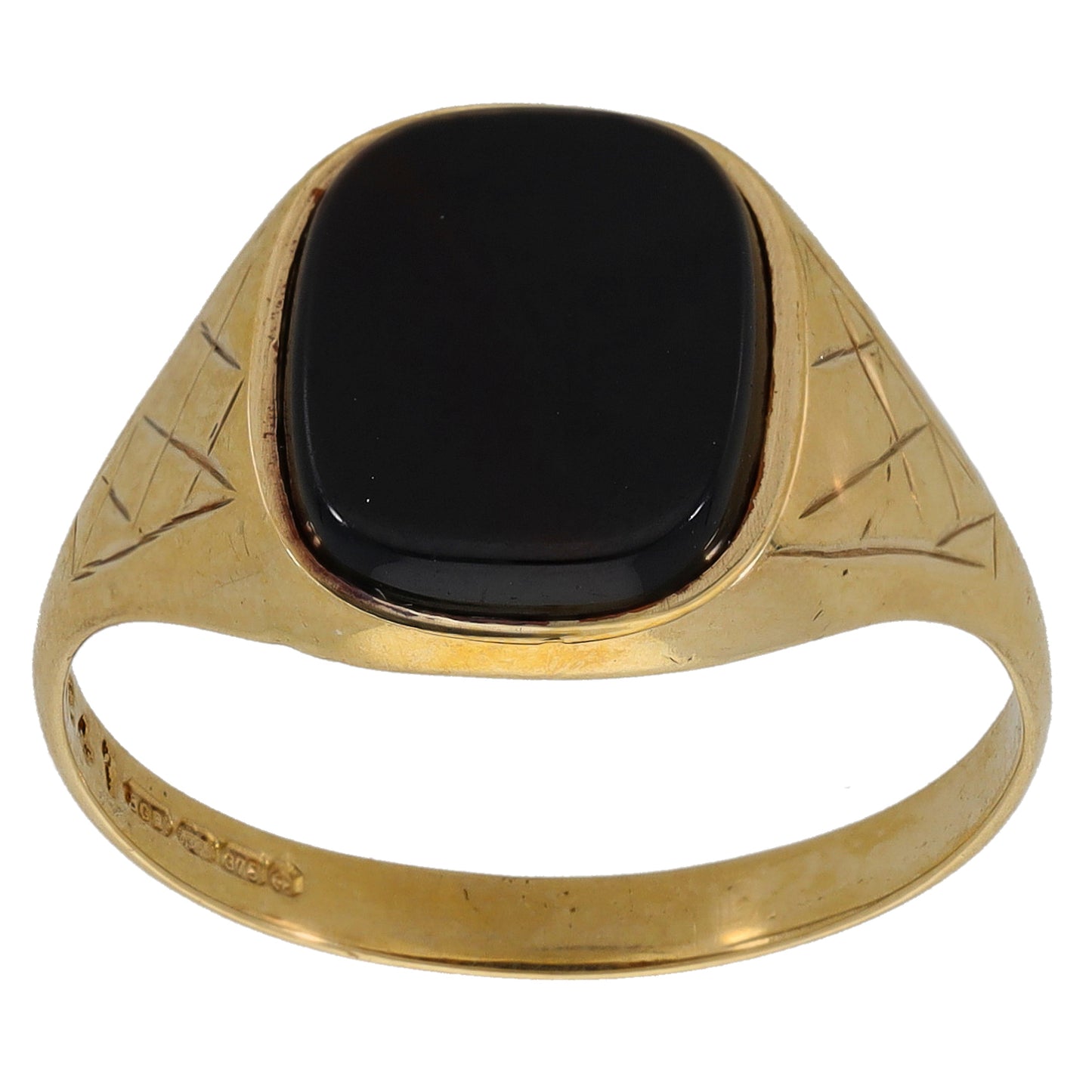 9ct Gold Onyx Patterned Signet Ring Size T