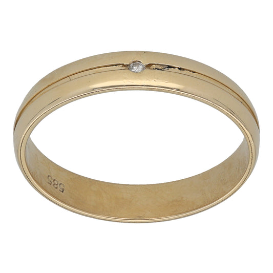 14ct Gold 0.01ct Diamond Patterned Wedding Ring Size T