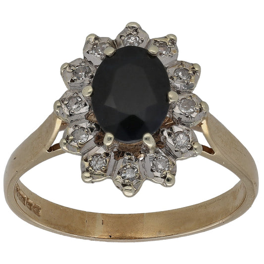 9ct Gold Sapphire & 0.06ct Diamond Cluster Ring Size P
