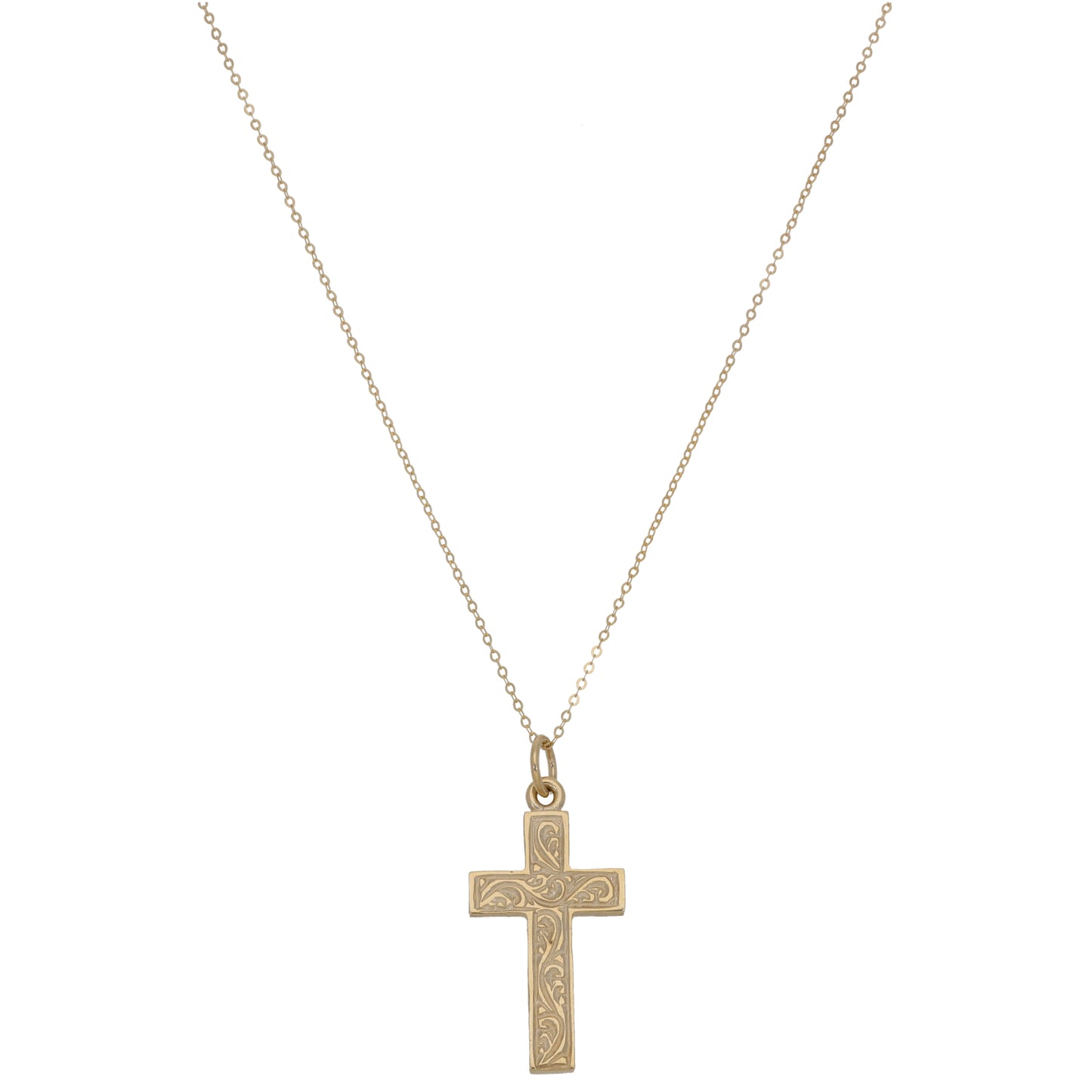 New 9ct Gold 26.2mm Engraved Cross Pendant With Chain 18"