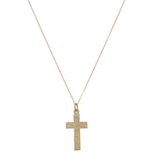 New 9ct Gold 26.2mm Engraved Cross Pendant With Chain 18"