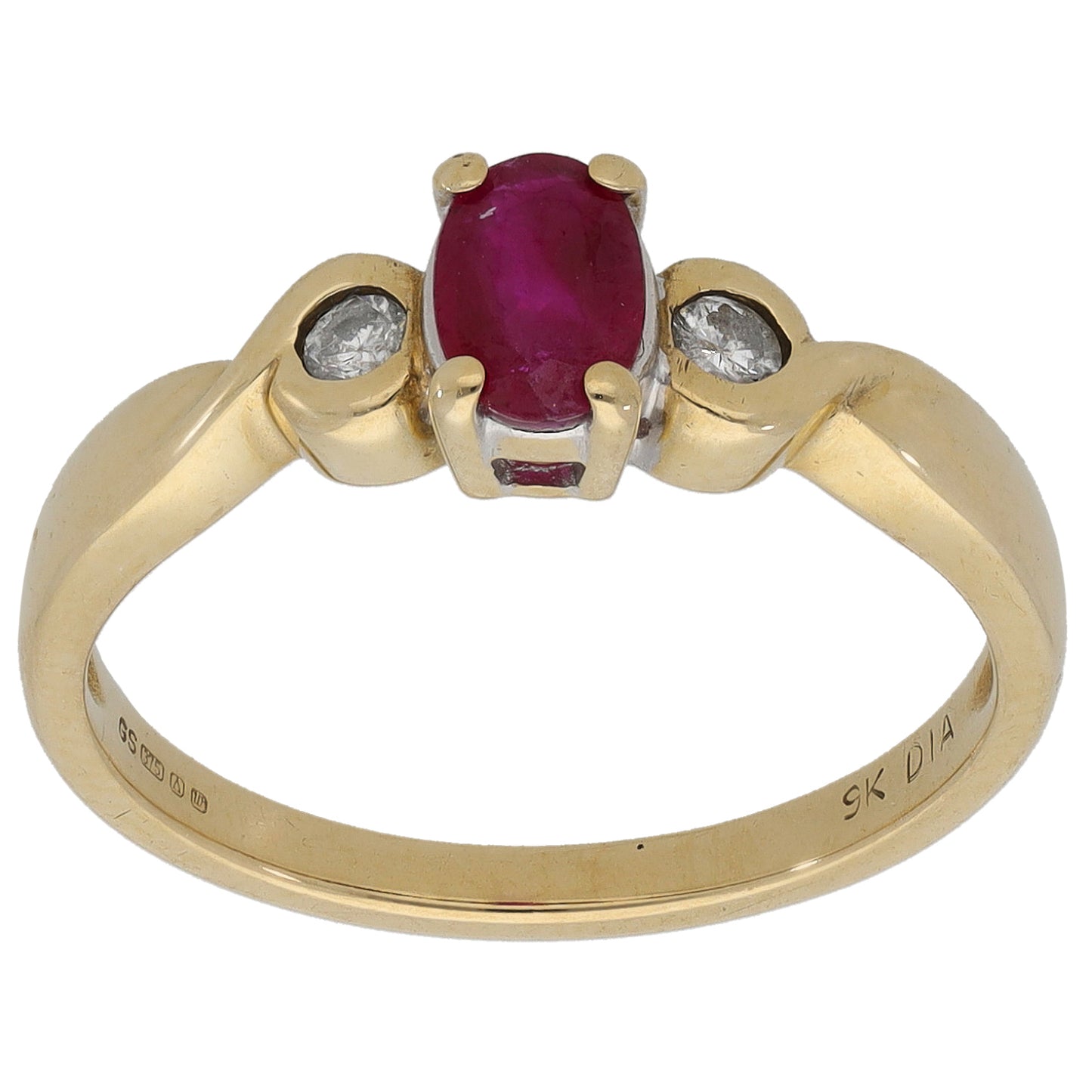 9ct Gold 0.08ct Diamond & Ruby Trilogy Ring Size N