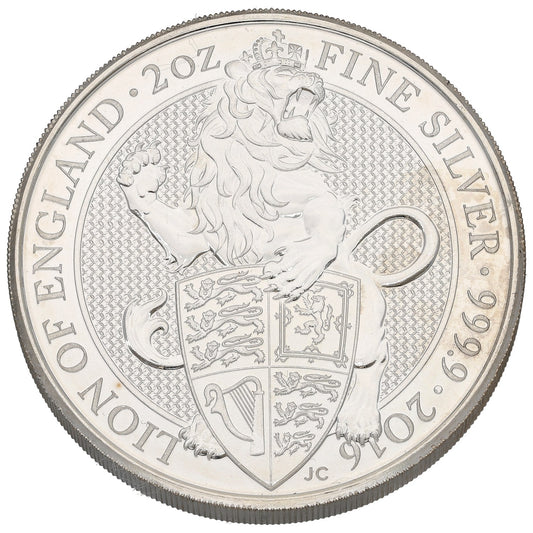 Fine Silver Lion Of England 2 OZ Coin 2016