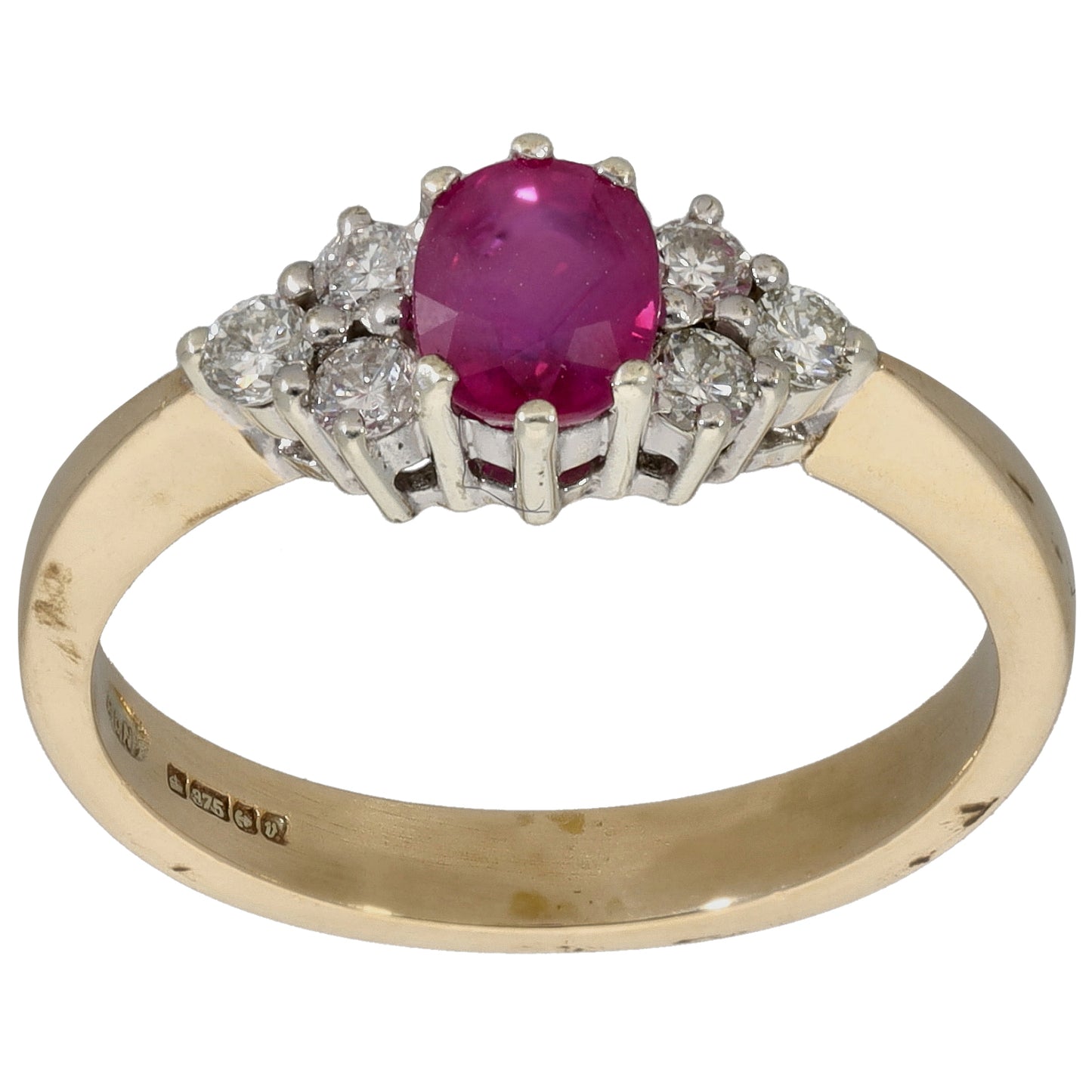 9ct Gold Glass Filled Ruby & 0.18ct Diamond Dress/Cocktail Size M