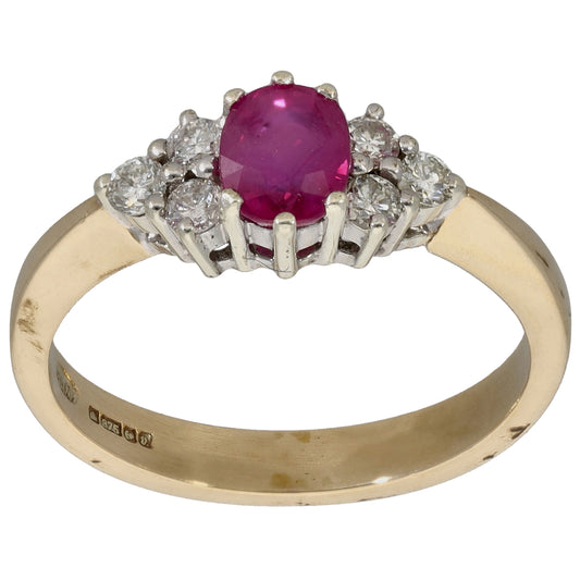 9ct Gold Glass Filled Ruby & 0.18ct Diamond Dress/Cocktail Size M