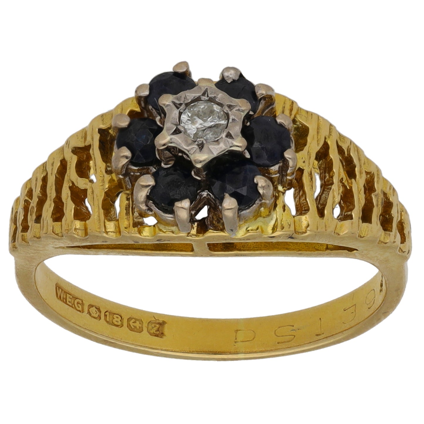 18ct Gold Sapphire & 0.04ct Diamond Dress/Cocktail Ring Size L