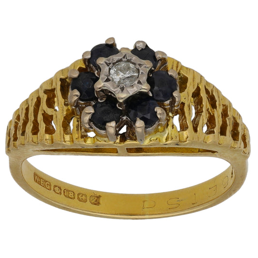 18ct Gold Sapphire & 0.04ct Diamond Dress/Cocktail Ring Size L