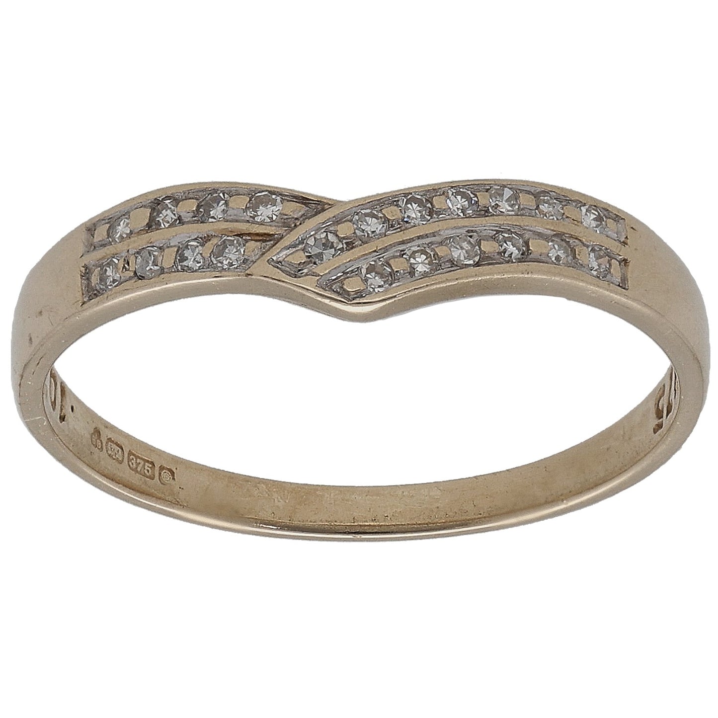 9ct Gold 0.20ct Diamond Wishbone Ring Size P