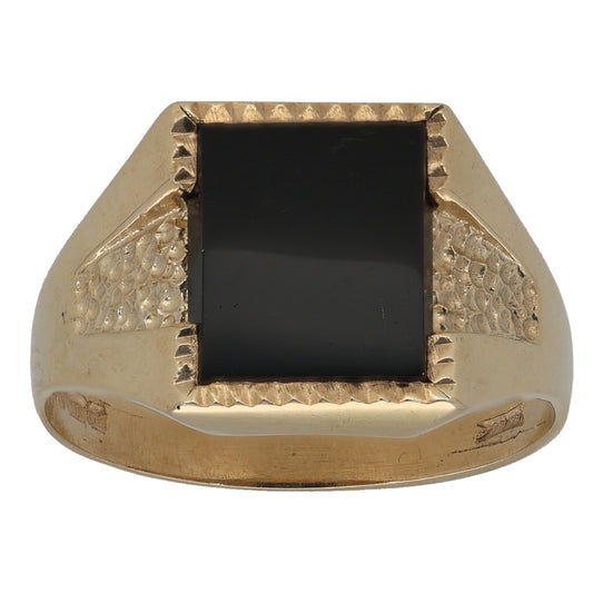 9ct Gold Onyx Single Stone Signet Ring Size X