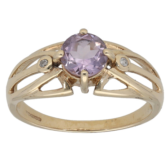 9ct Gold Amethyst & 0.02ct Diamond Alternative Ring Size N