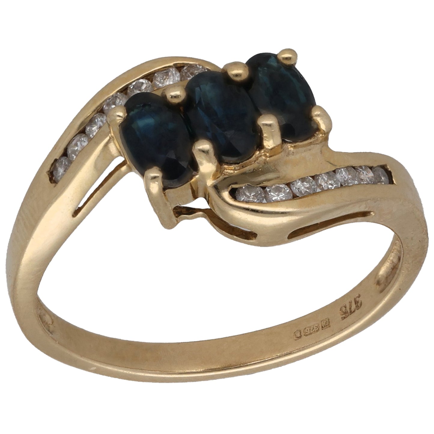 9ct Gold Sapphire & 0.07ct Diamond Dress/Cocktail Ring Size M