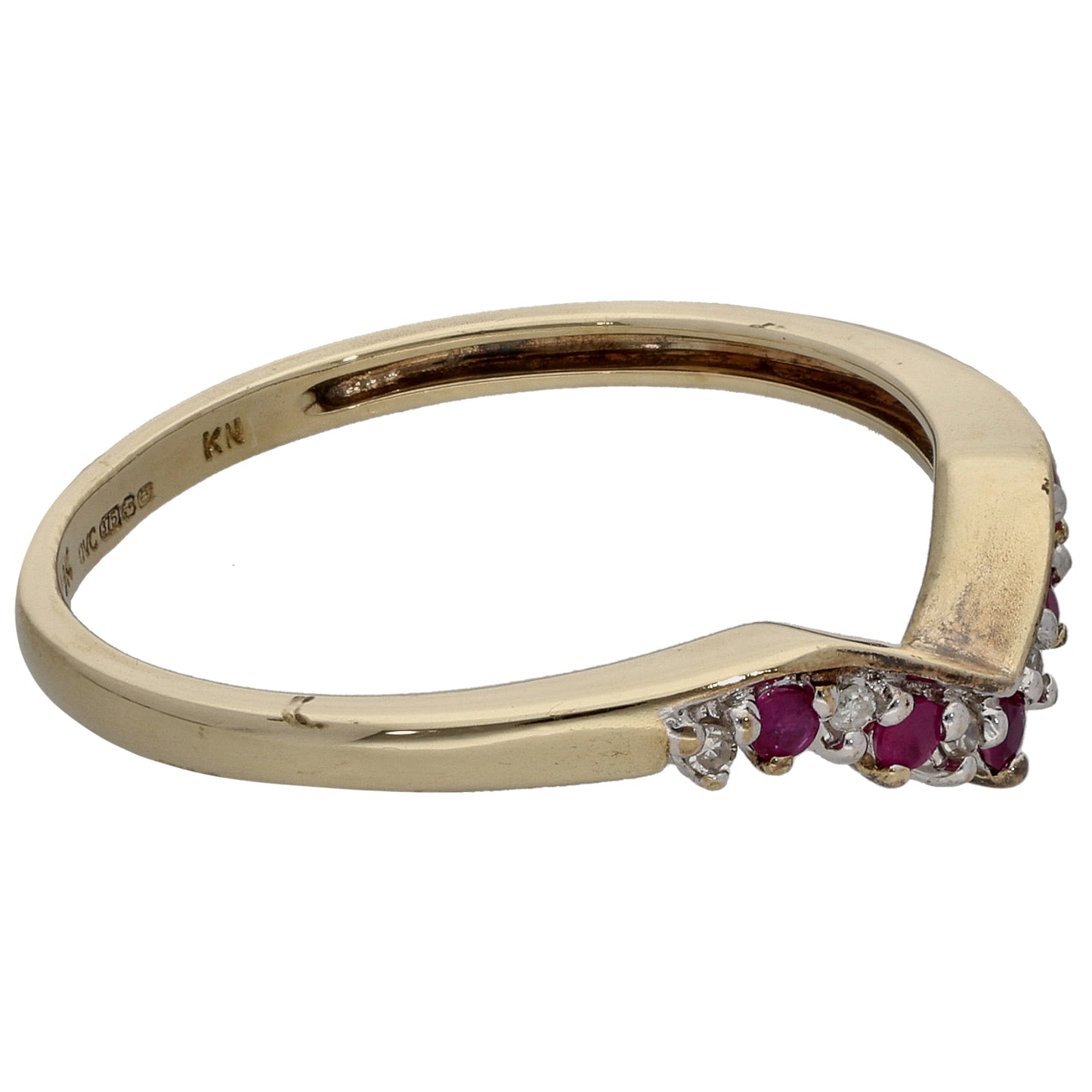 9ct Gold Ruby & 0.06ct Diamond Wishbone Ring Size T