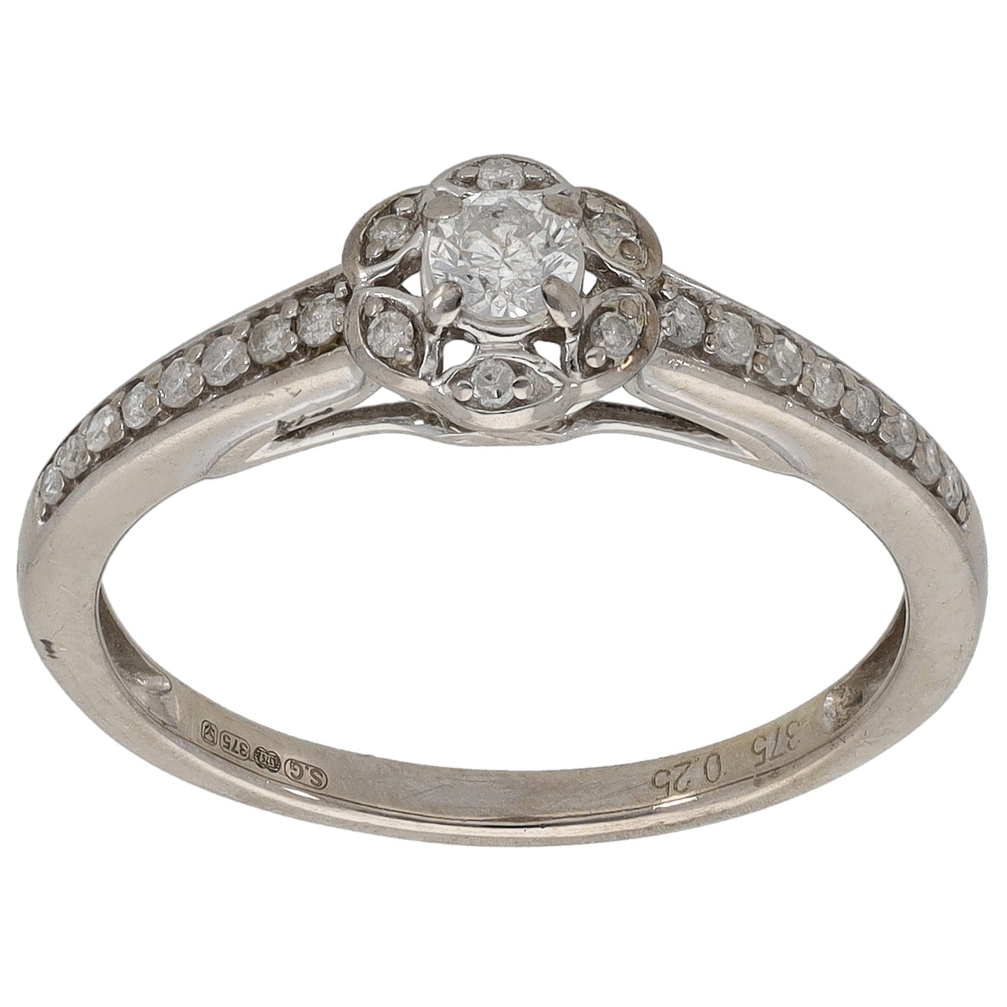 9ct White Gold 0.26ct Diamond Cluster Ring Size N