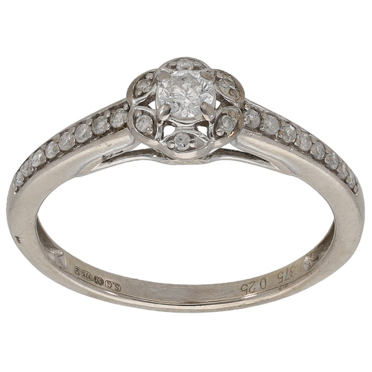9ct White Gold 0.26ct Diamond Cluster Ring Size N