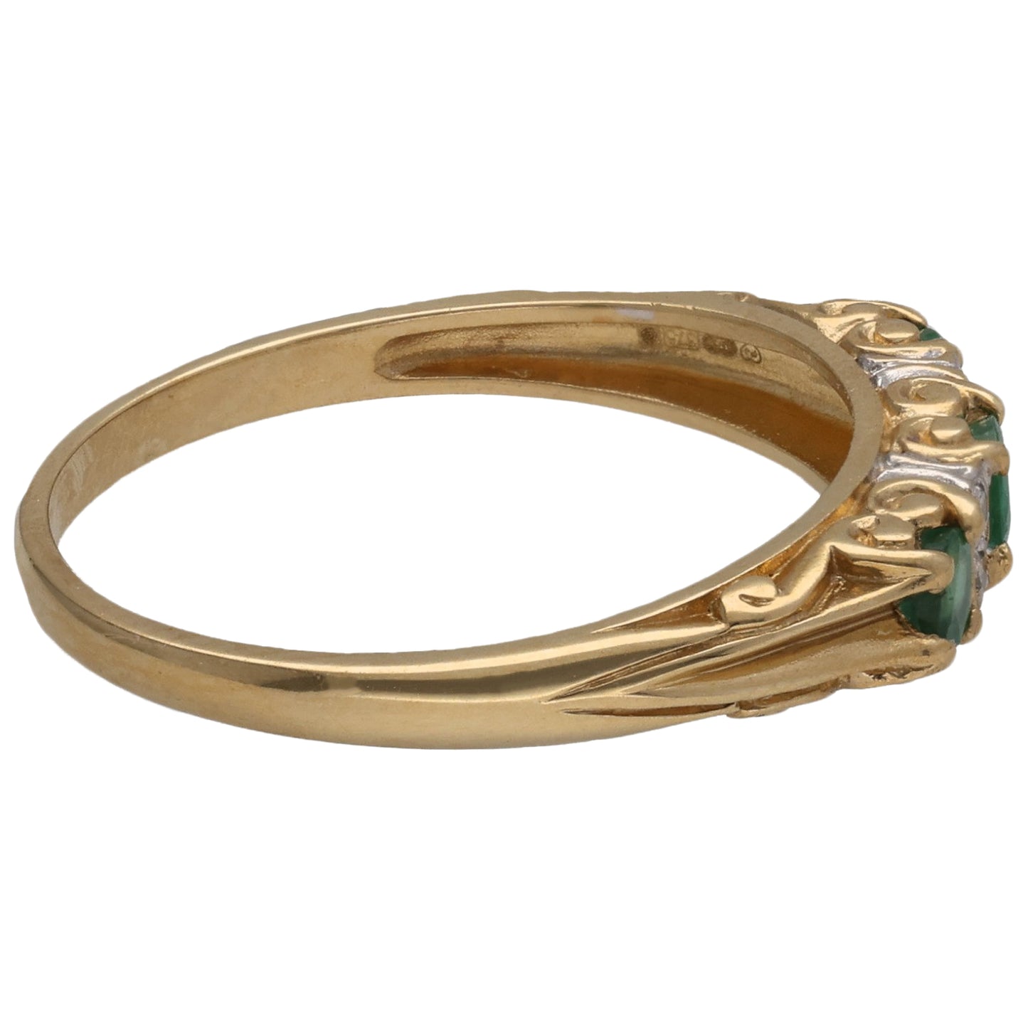 9ct Gold Emerald & 0.04ct Diamond Half Eternity Ring Size P