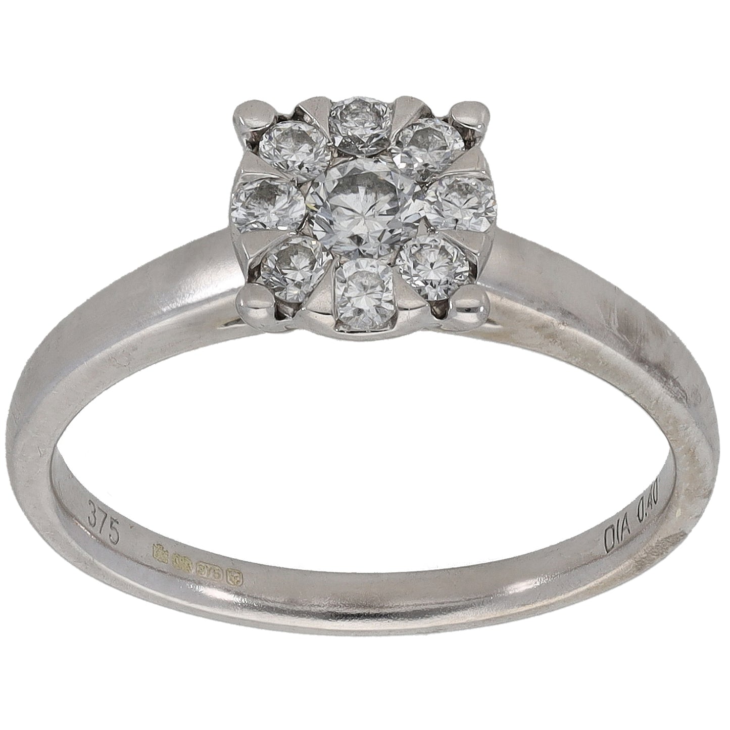 9ct White Gold Diamond Cluster Ring Size N