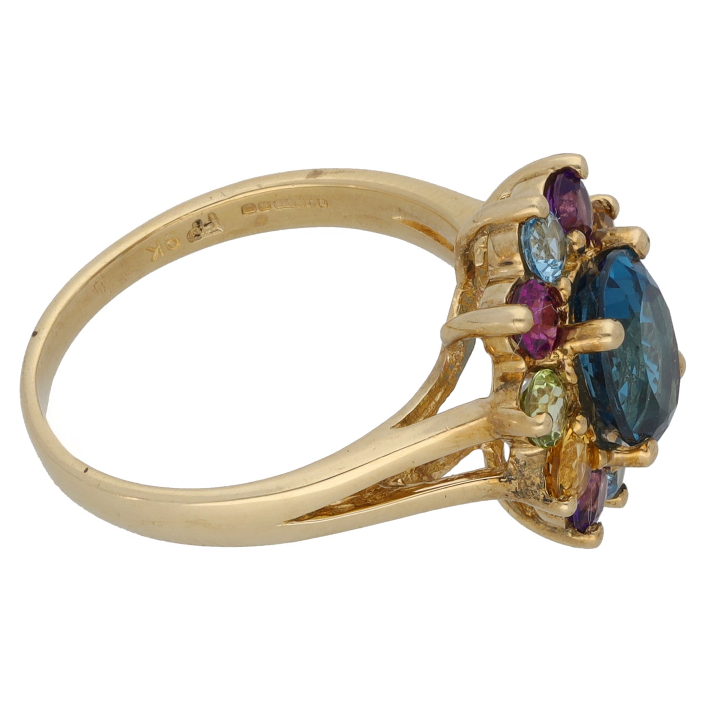 9ct Gold Amethyst, Quartz and Topaz Dress/Cocktail Ring Size M