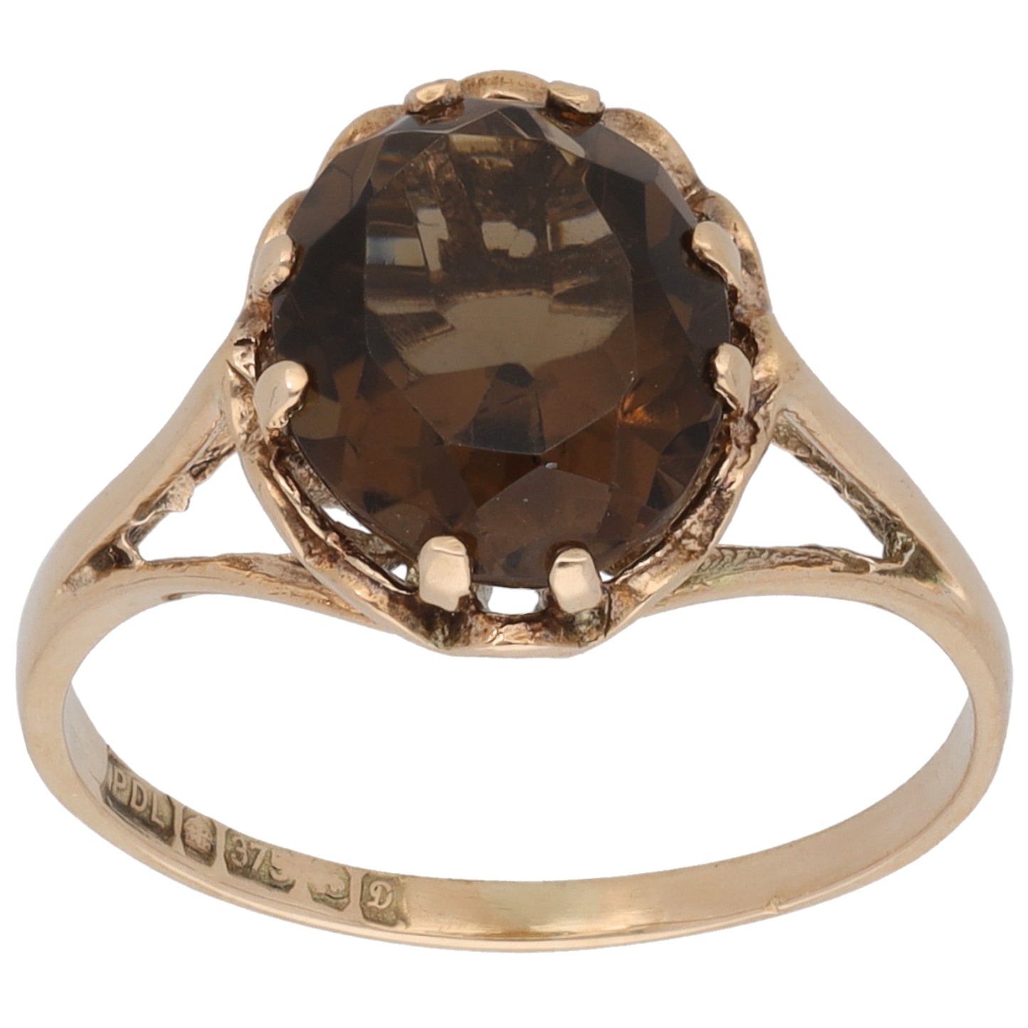 9ct Gold Smoky Quartz Single Stone Ring Size M
