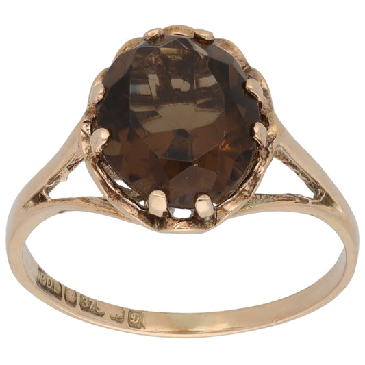 9ct Gold Smoky Quartz Single Stone Ring Size M