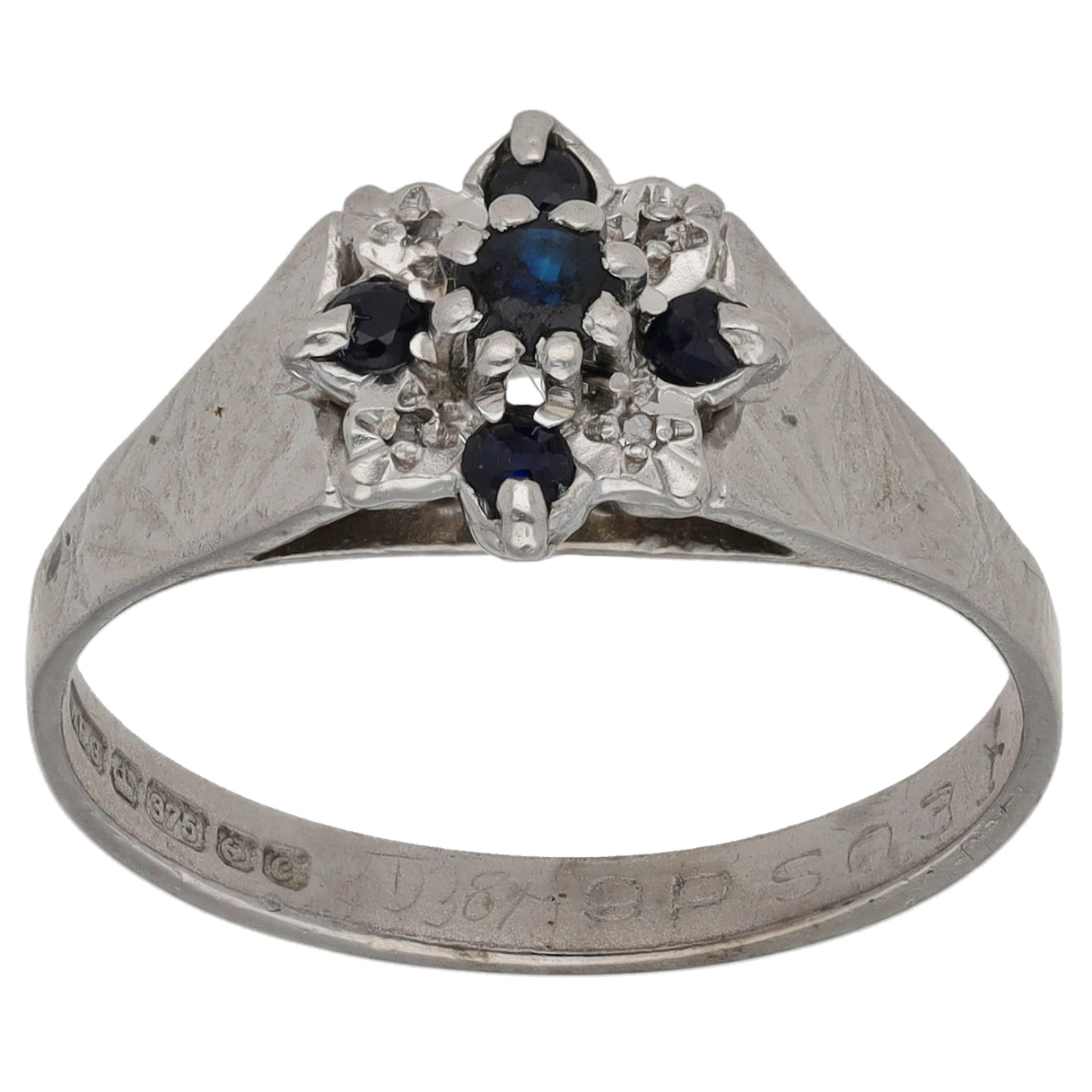 9ct White Gold Sapphire & 0.02ct Diamond Dress/Cocktail Ring Size L